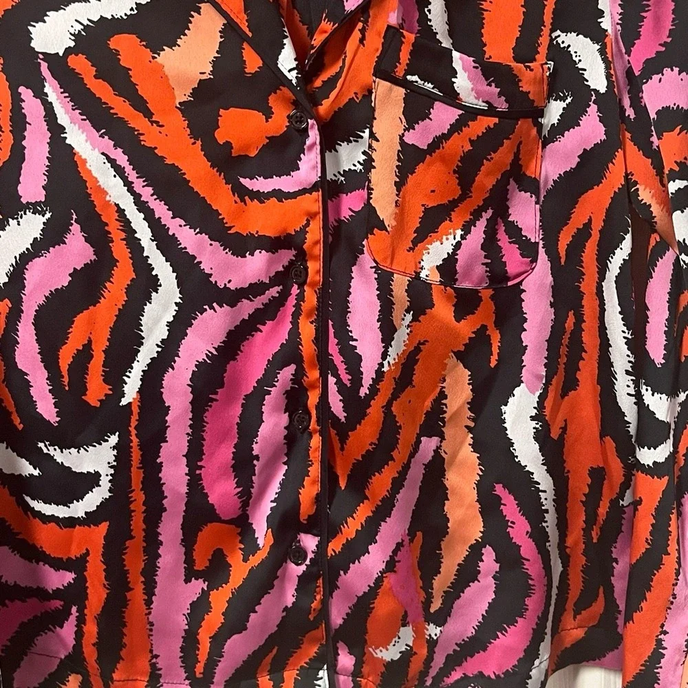 Diane Von Furstenberg X Target Satin Pajama Shirt Multicolored Zebra Print XXS